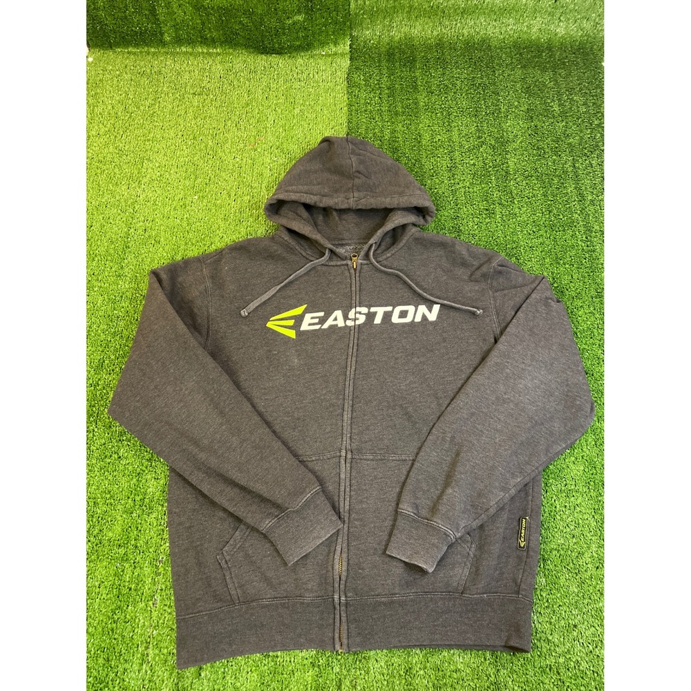 Easton Baseball Mens Full Zip Hoodie Charcoal Gray Neon Logo Sweatshirt Size S/M